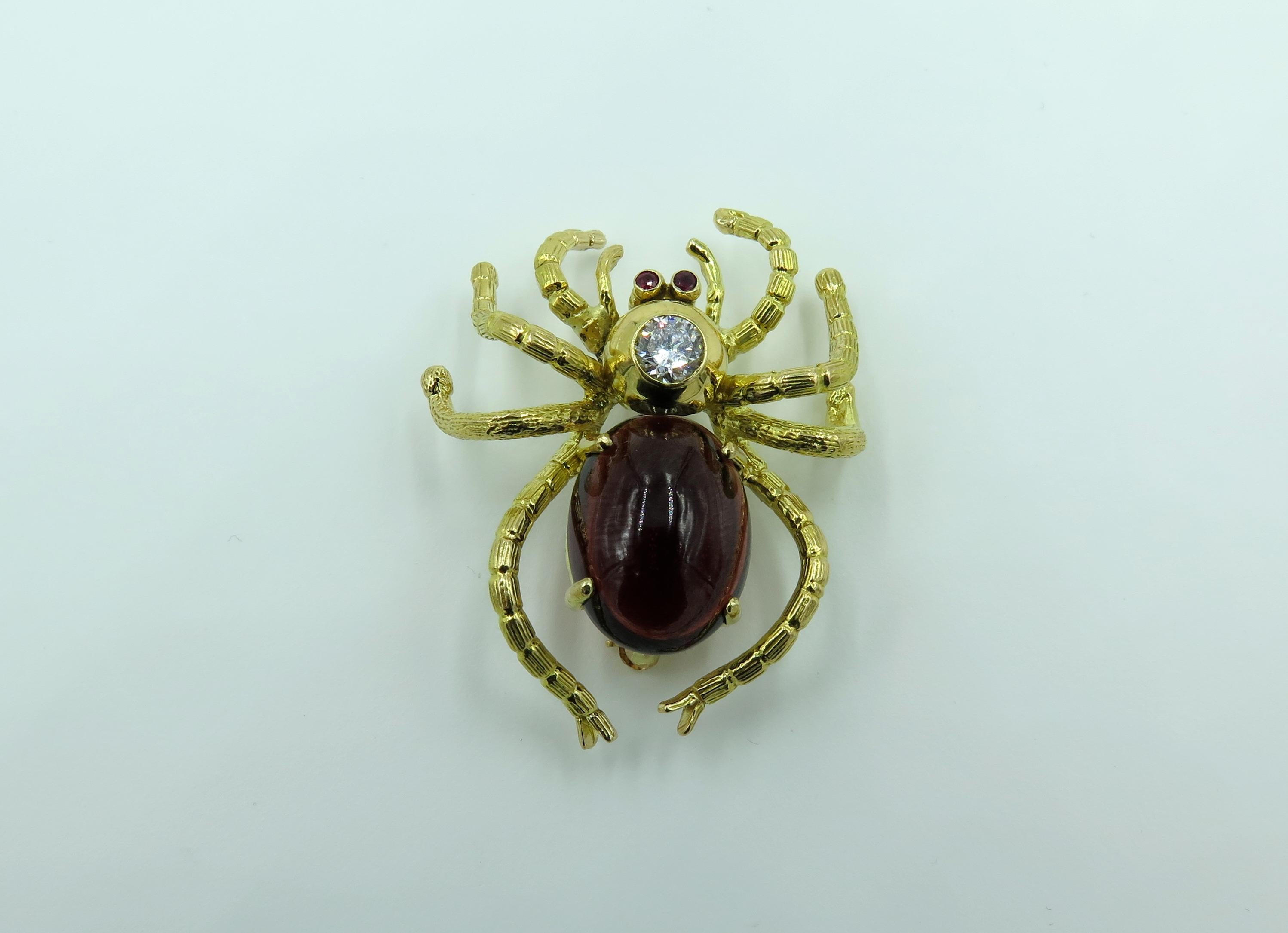 Women's or Men's Garnet and Diamond Spider Brooch