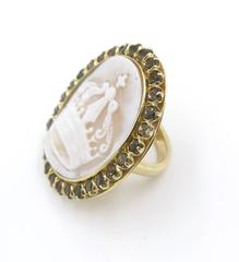Shell Cameo Smoky Quartz Gold Cocktail Ring