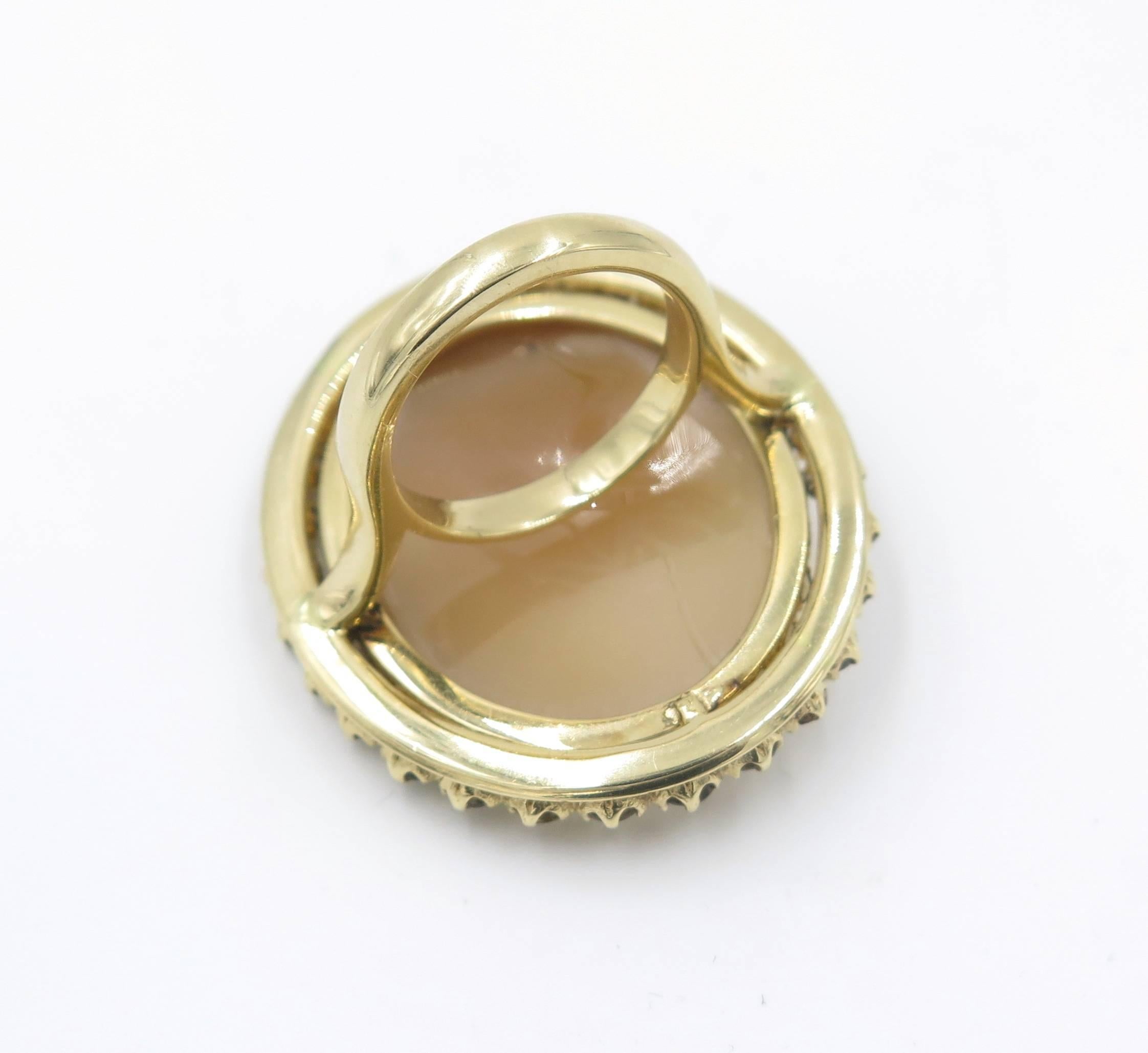 Women's Shell Cameo Smoky Quartz Gold Cocktail Ring