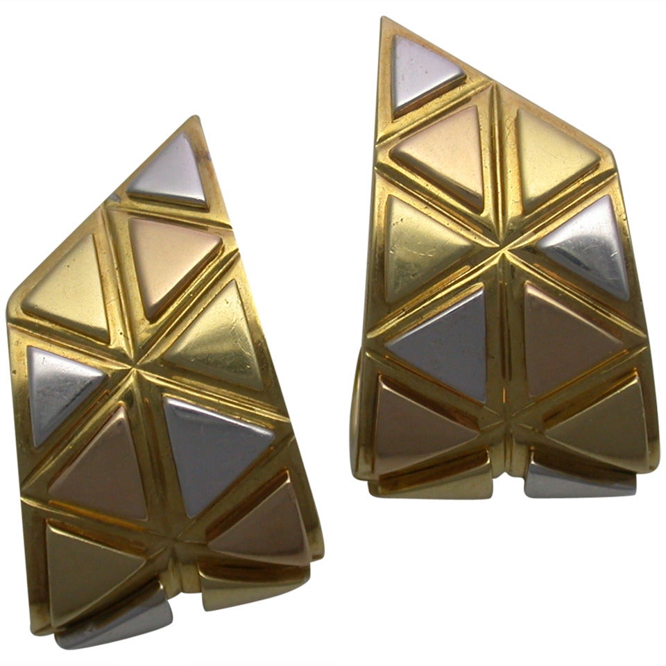 Marina B 3-Color Gold Geometric Earclips For Sale