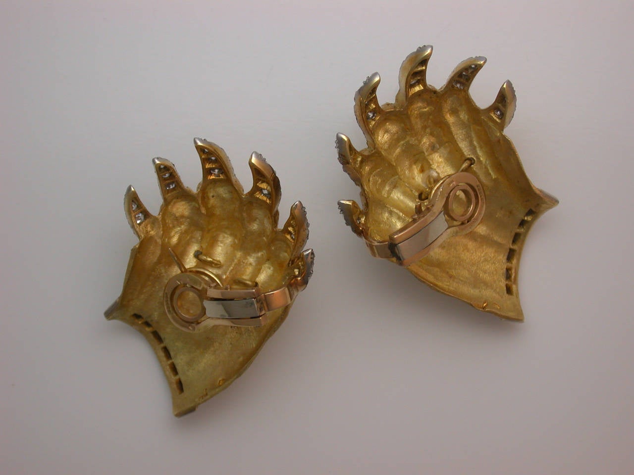 French Ruby Diamond Bear Paw Earclips