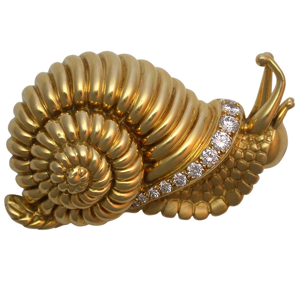 Rene Boivin Gold & Diamond Snail Brooch For Sale