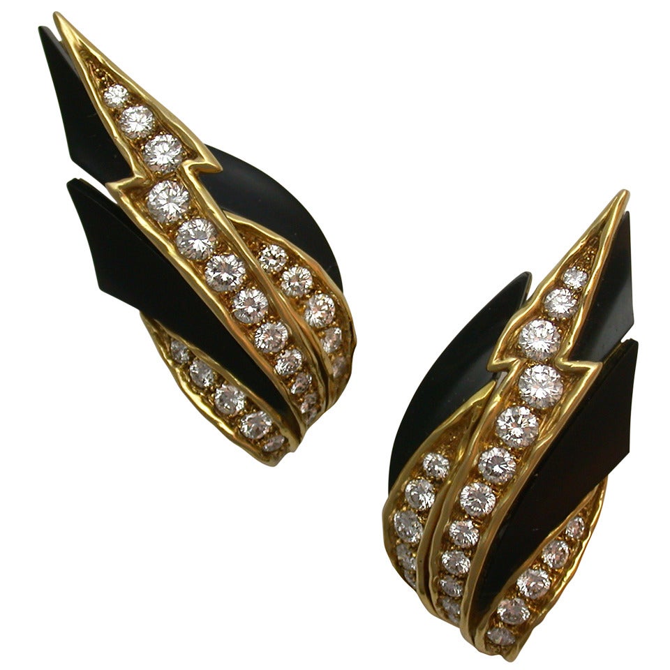 Fred Paris Diamond Lightning Bolt Earclips For Sale