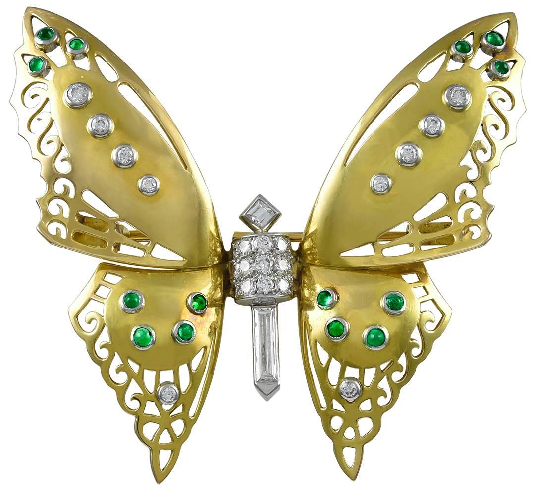 French 1930s Diamond Butterfly Pin For Sale