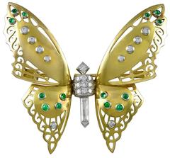 French 1930s Diamond Butterfly Pin