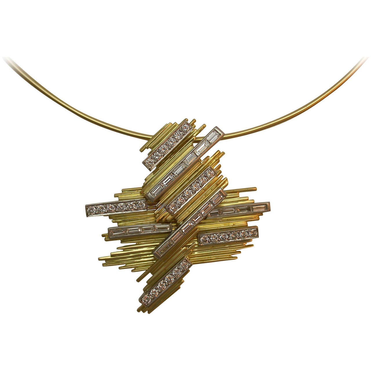 1960s Abstract Diamond Gold Pendant on Wire Choker