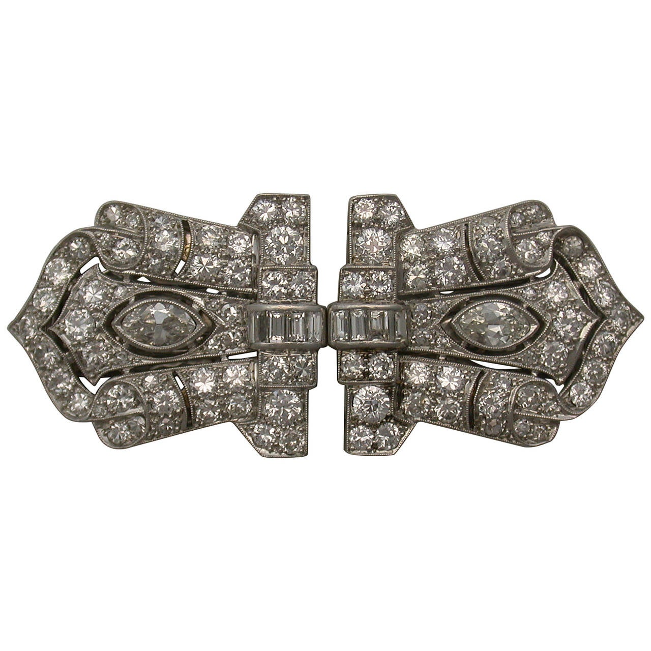 Art Deco Diamond Platinum Double Clips For Sale