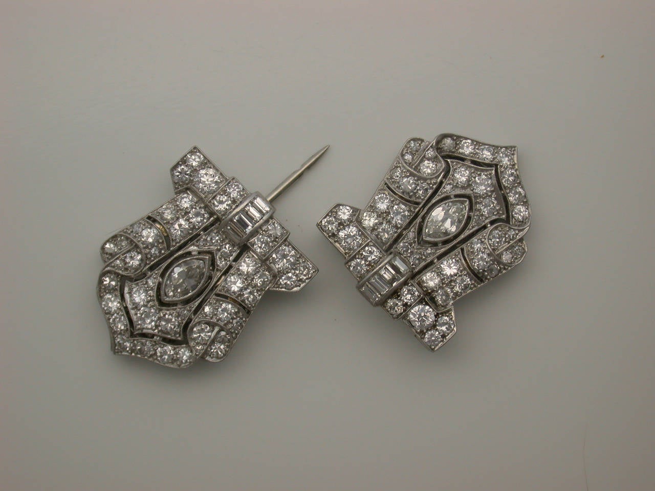 Art Deco Diamond Platinum Double Clips