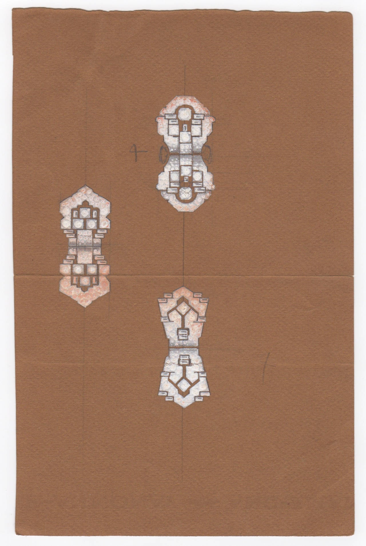 Original Gouache Rendering Diamond Double Clips