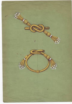 Original Gouache Rendering Gold Diamond Tassel Bracelet
