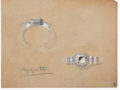 Original Gouache Rendering Crystal Diamond Cuff Bracelet
