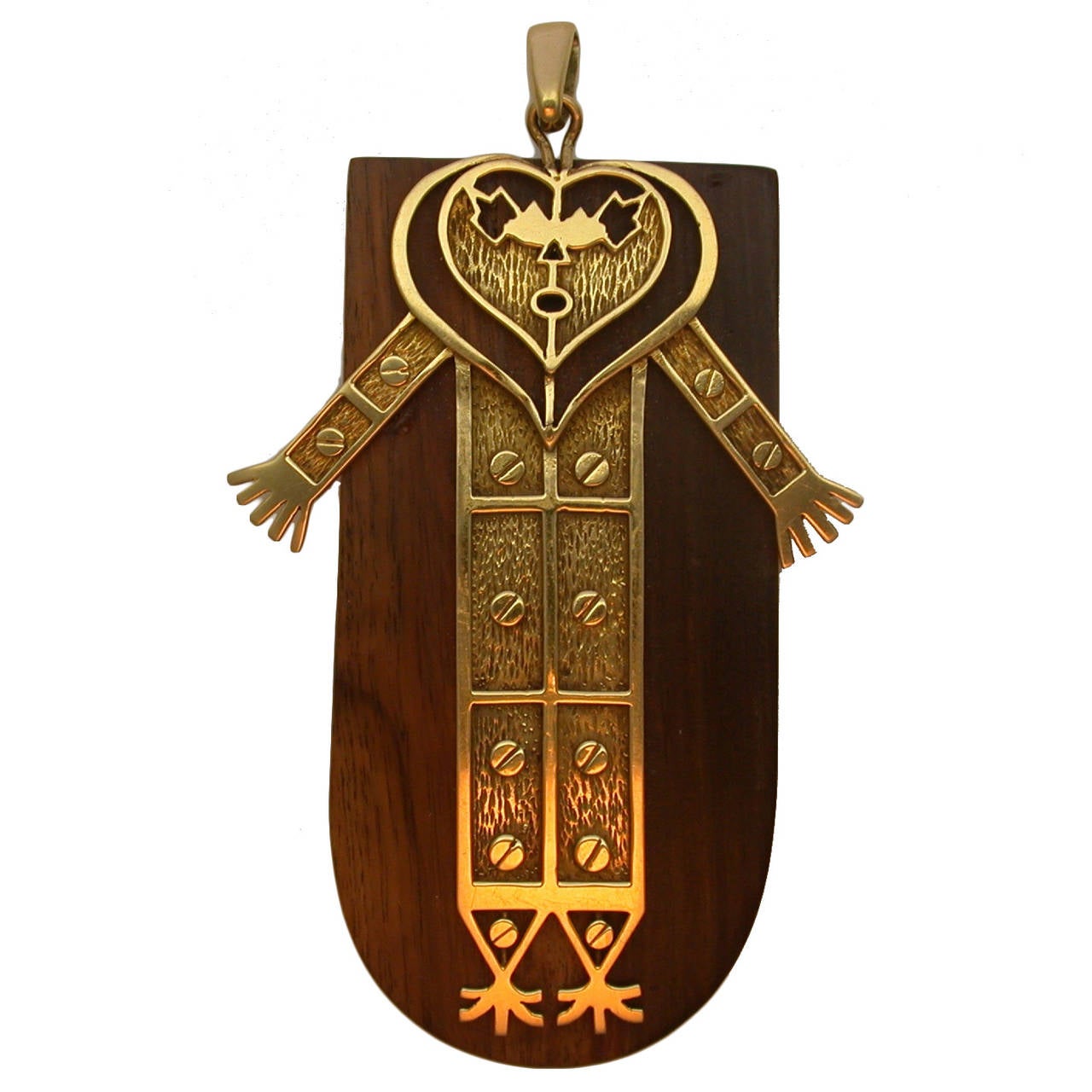 Whimsical 1960s Wood and Gold Pendant