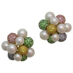 Seaman Schepps Cultured Pearl Colored Stone Bubble Earclips