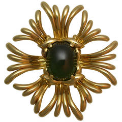 Verdura Green Zircon Gold Ray Brooch