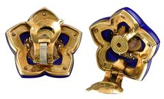 Van Cleef & Arpels Lapis Diamond Gold Flower Earclips