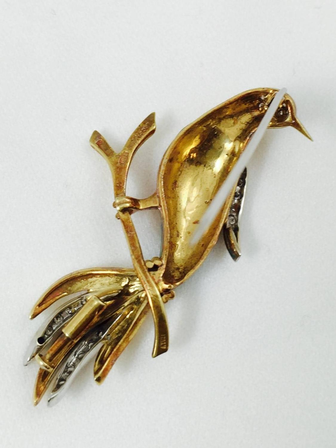Leo Pizzo Enamel Diamond Gold Bird Brooch For Sale at 1stdibs