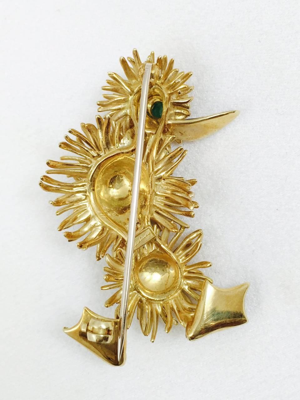 Contemporary 1980s Kutchinsky 18 Karat Gold, Enamel and Emerald Duck Brooch For Sale