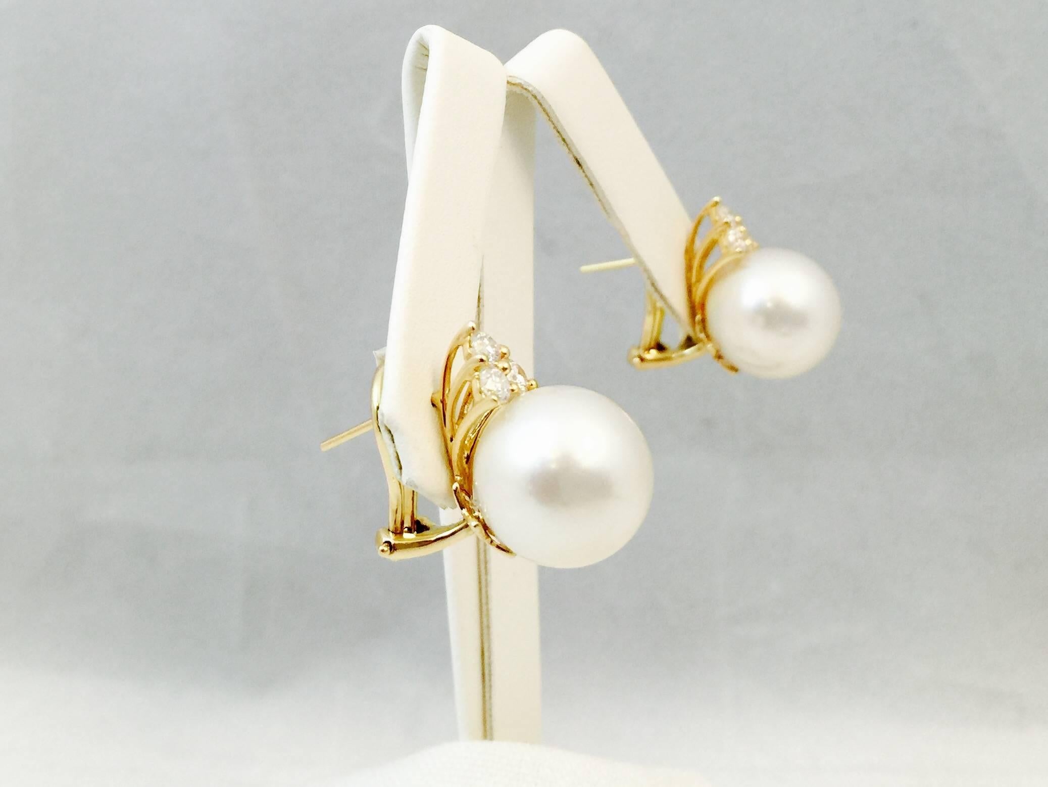 Contemporary South Sea Pearl Diamond Gold Earrings For Sale
