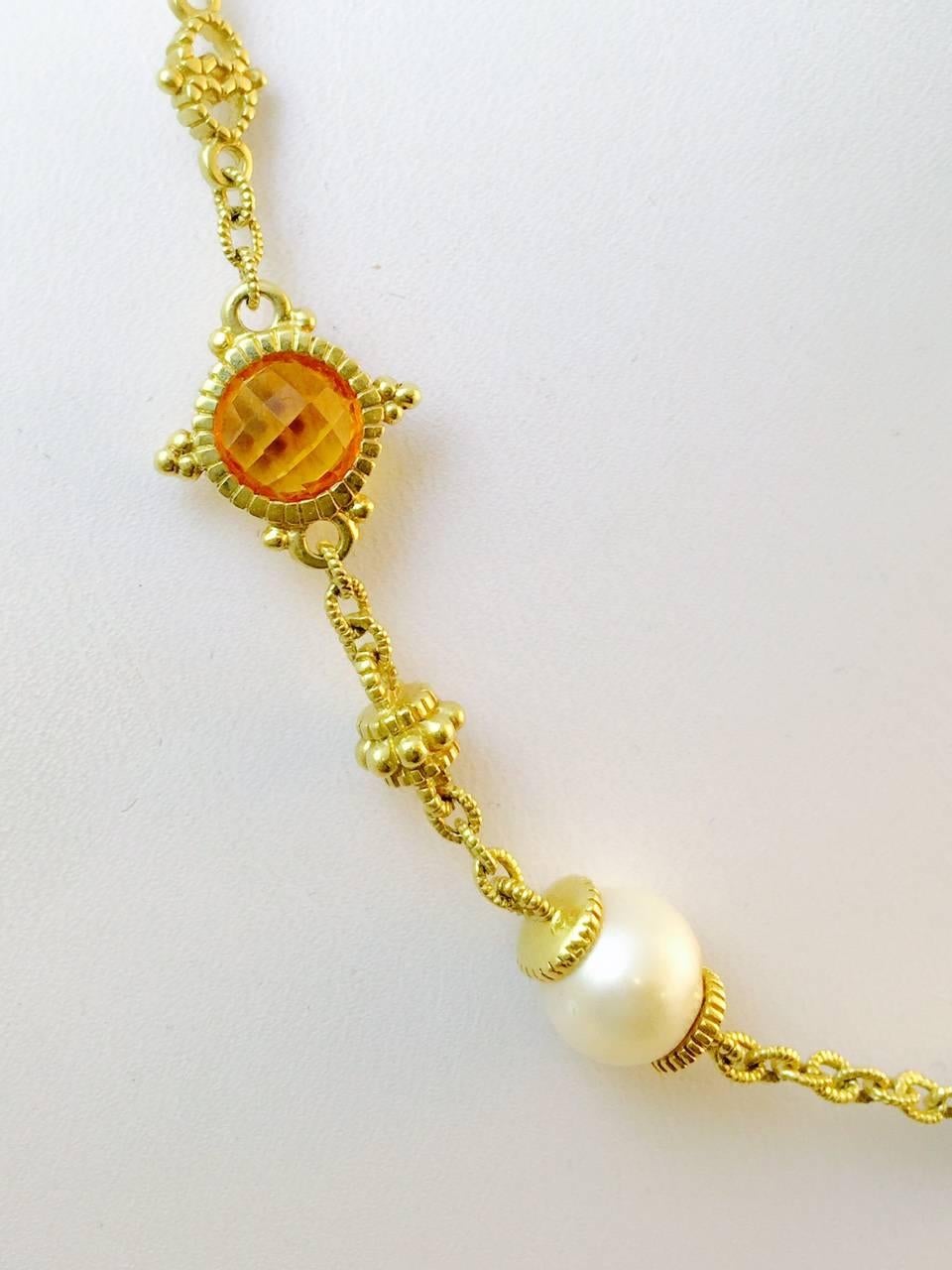 Contemporary Judith Ripka Pearl Orange Crystal Gold Choker For Sale