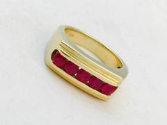 Channel Set Faceted Ruby Gold Ring