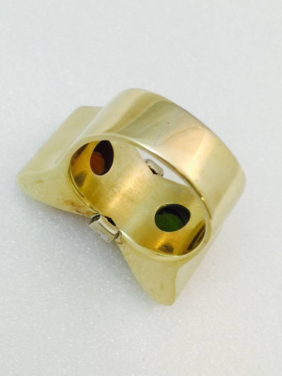 Women's 1980s Citrine Peridot Diamond Gold Ring