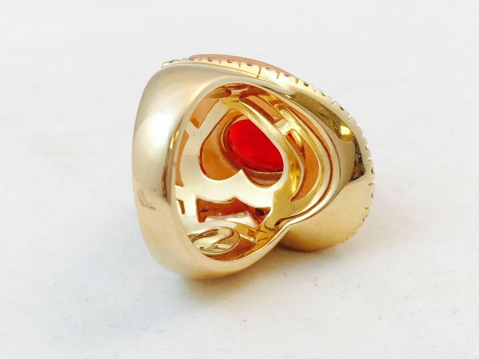 Carved Agate Citrine Diamond Gold Oro Trend Ring In Excellent Condition In Palm Beach, FL