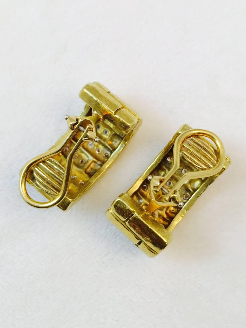 Women's 1990s Diamond Gold Half Hoop Clip On Earrings For Sale