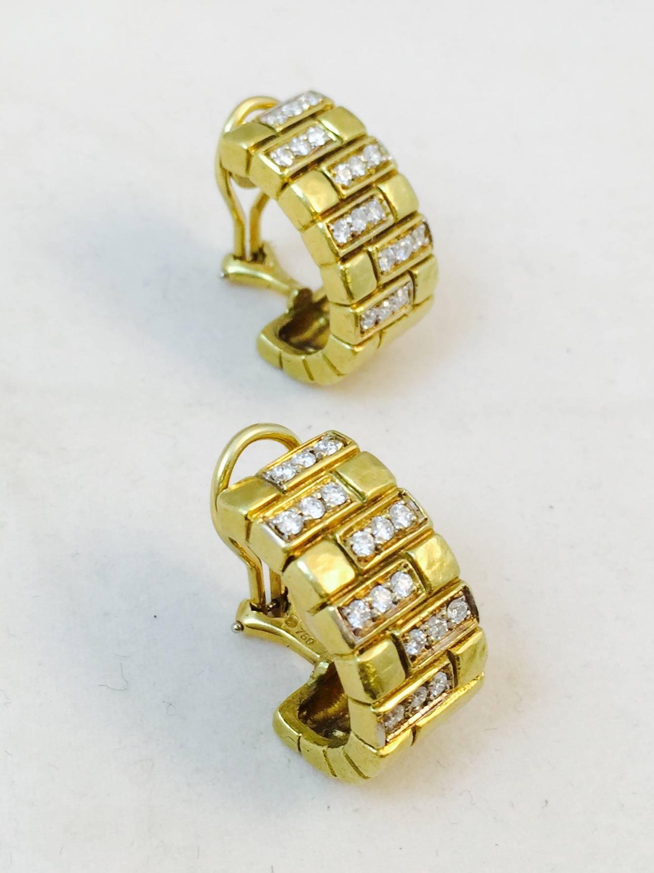 Contemporary 1990s Diamond Gold Half Hoop Clip On Earrings For Sale