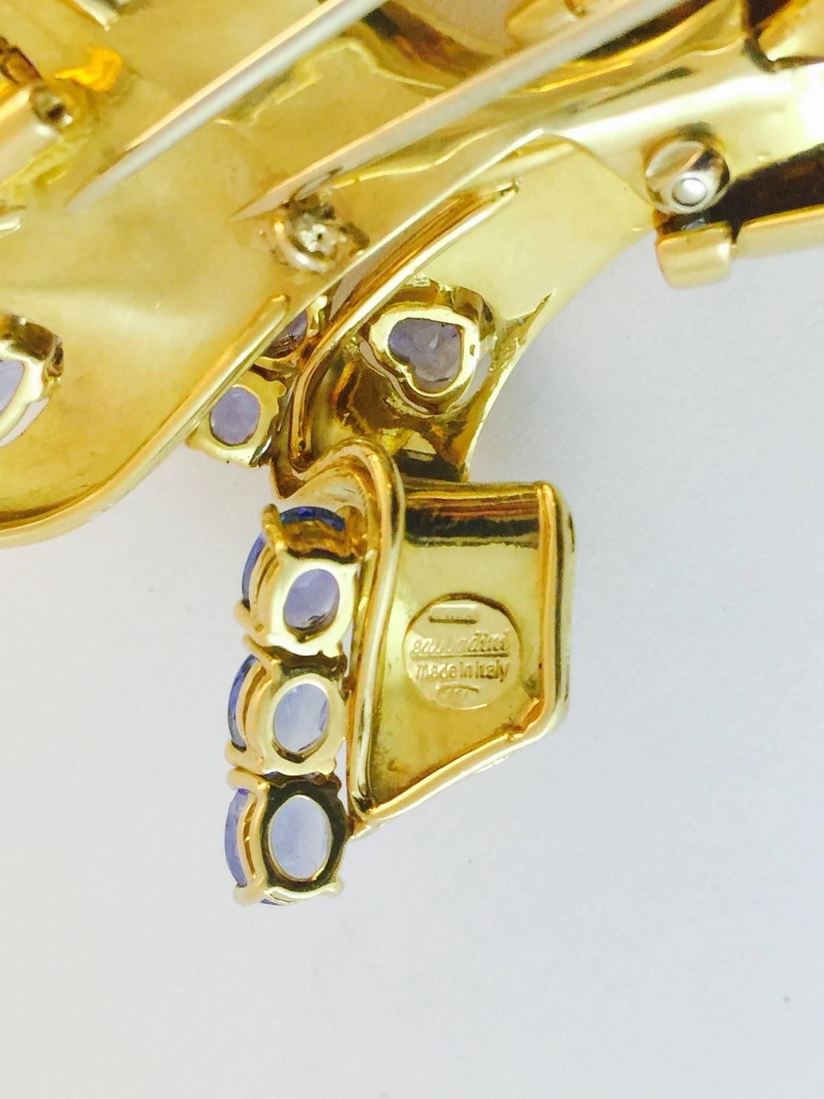Alessandro Sabbadini Stunning Sapphire Gold Brooch For Sale 1