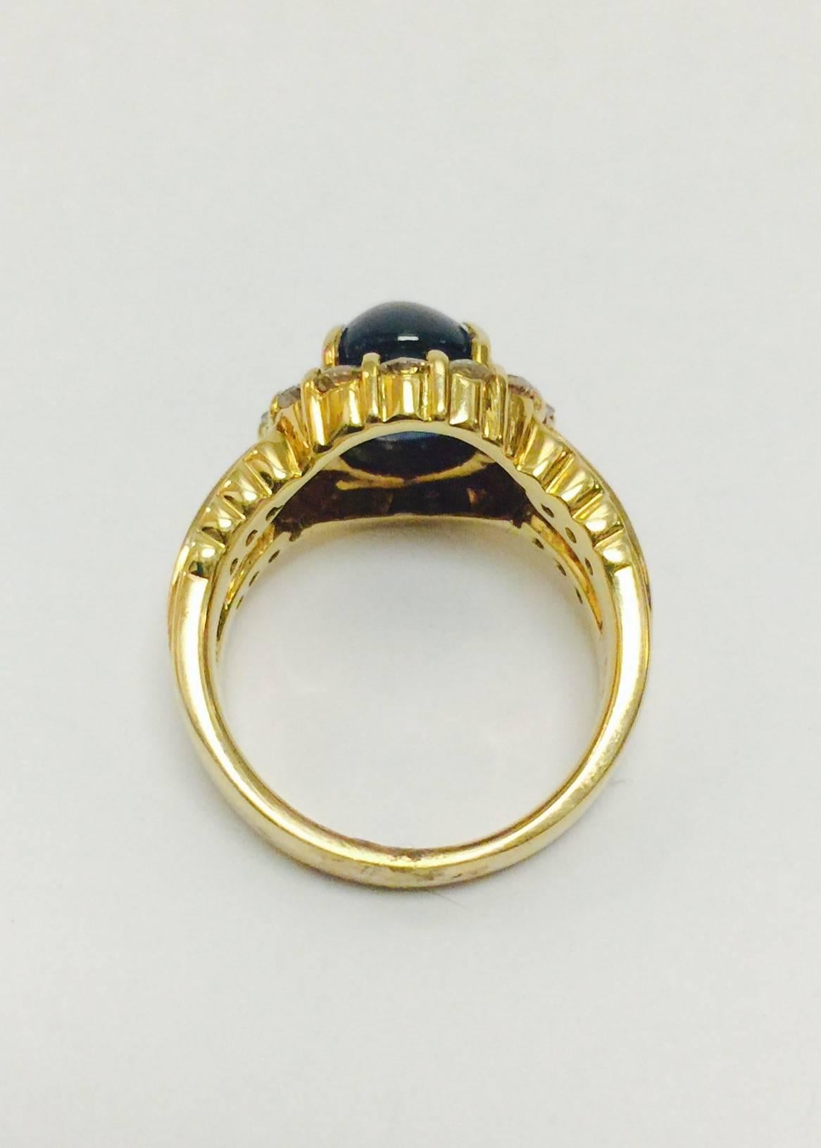 Contemporary Captivating Cabochon Sapphire Diamond Ring For Sale