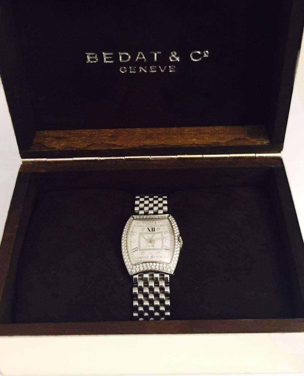 Bedat & Co. #3 Ladies Stainless Steel Diamond Automatic Wristwatch For Sale 3
