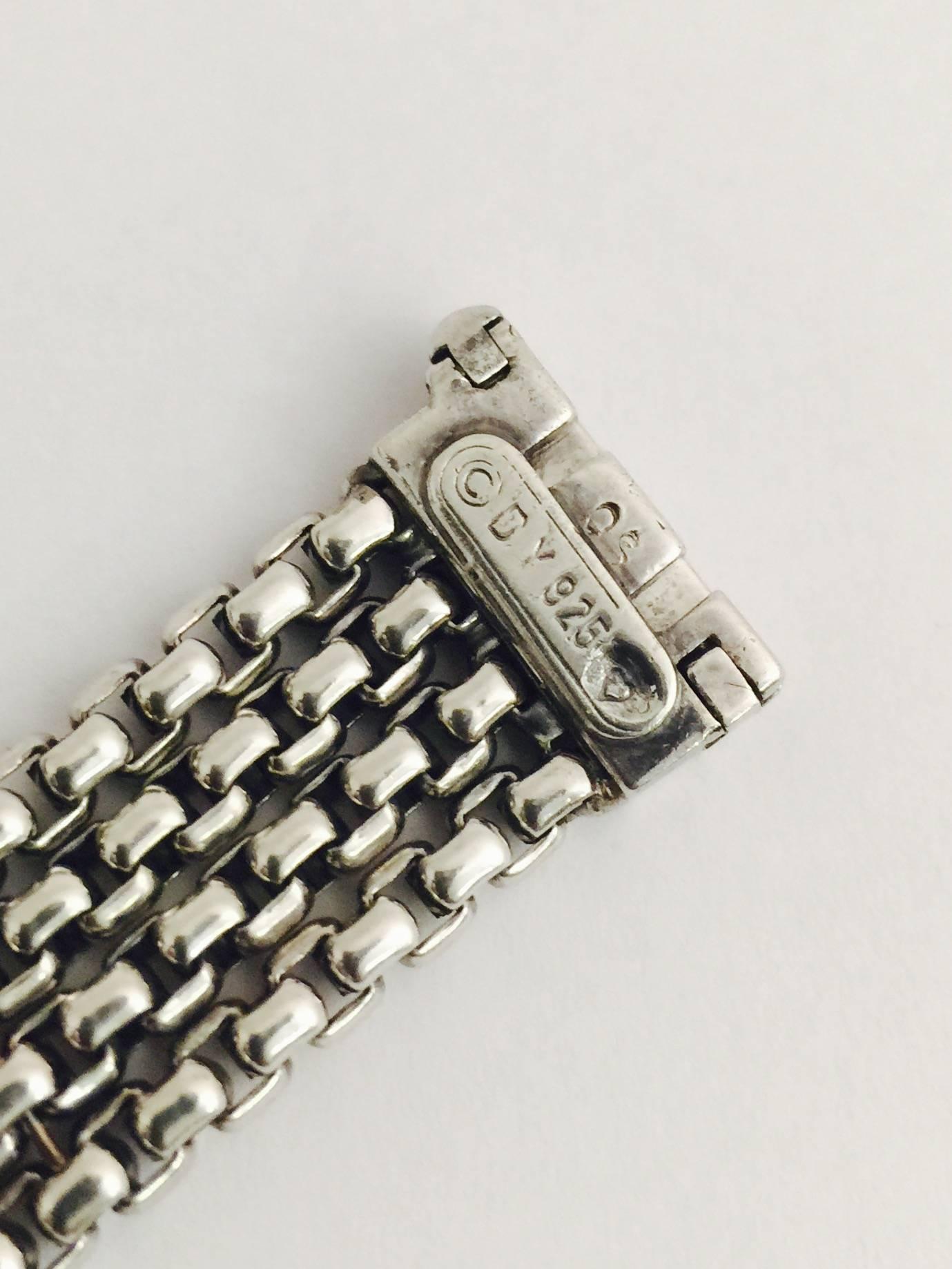 Women's or Men's David Yurman Sterling Silver Box Chain Bracelet with Two Diamond X's For Sale