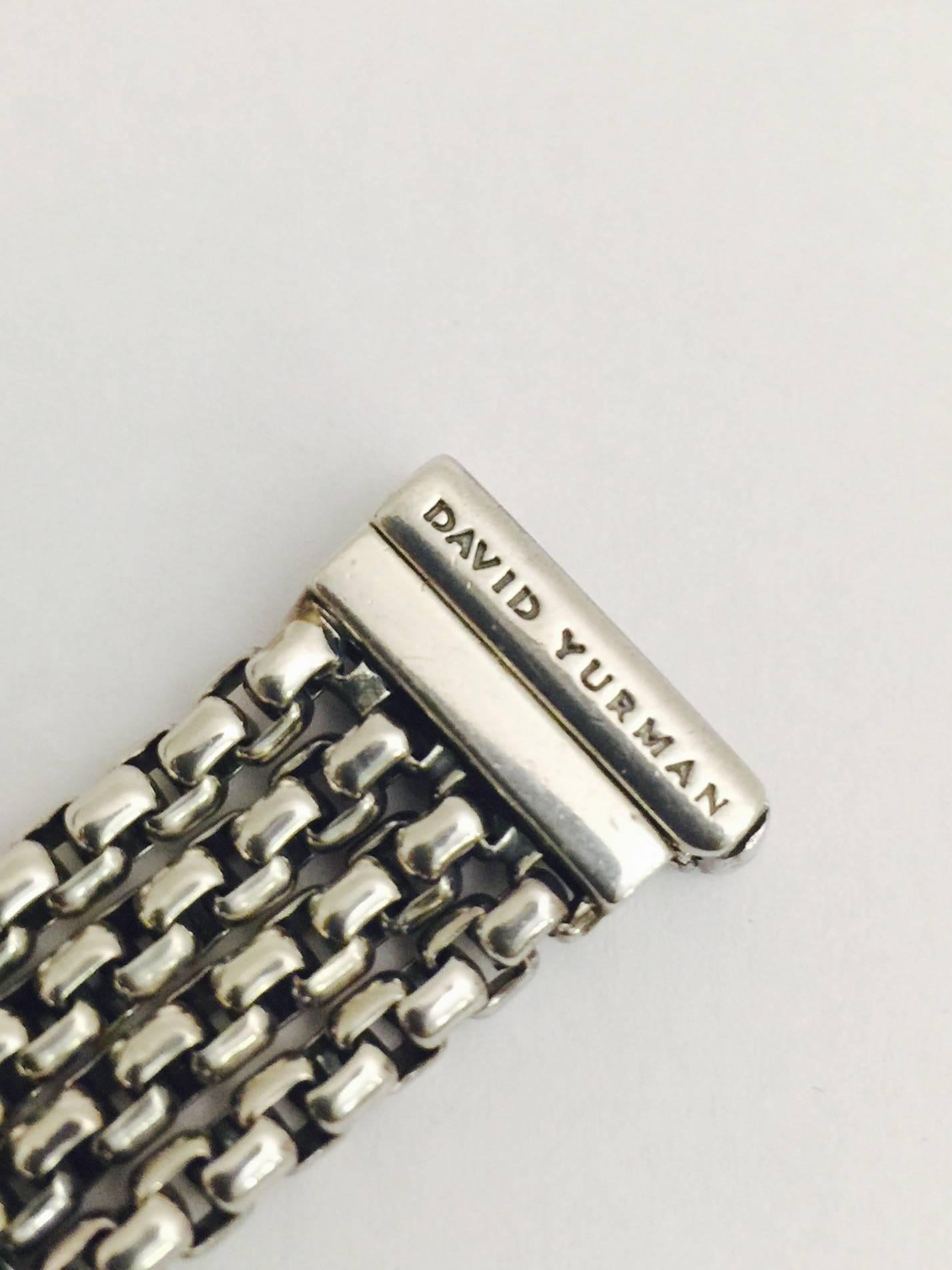 David Yurman Sterling Silver Box Chain Bracelet with Two Diamond X's In Excellent Condition For Sale In Palm Beach, FL