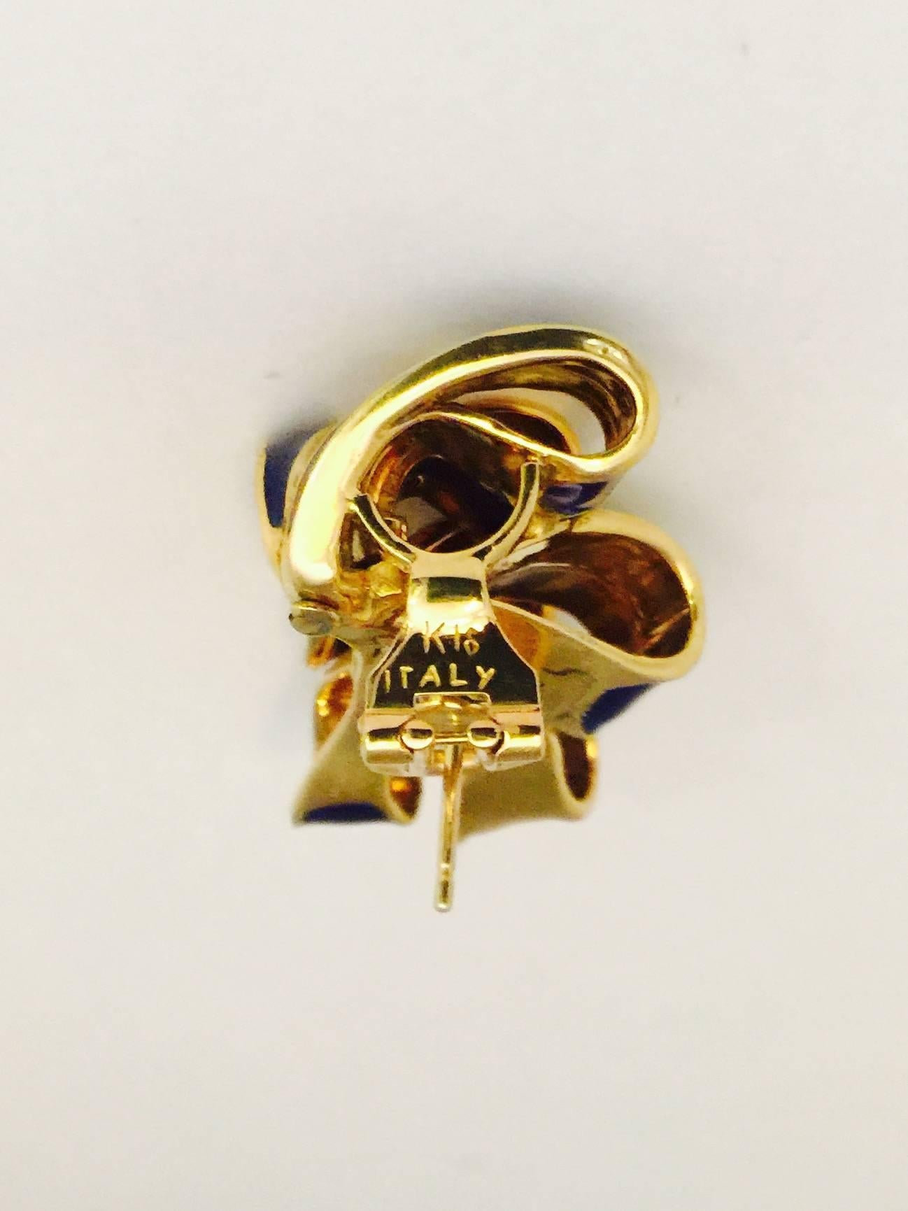 1960s Tiffany & Co. Schlumberger Enamel Gold Ribbon Earrings 1
