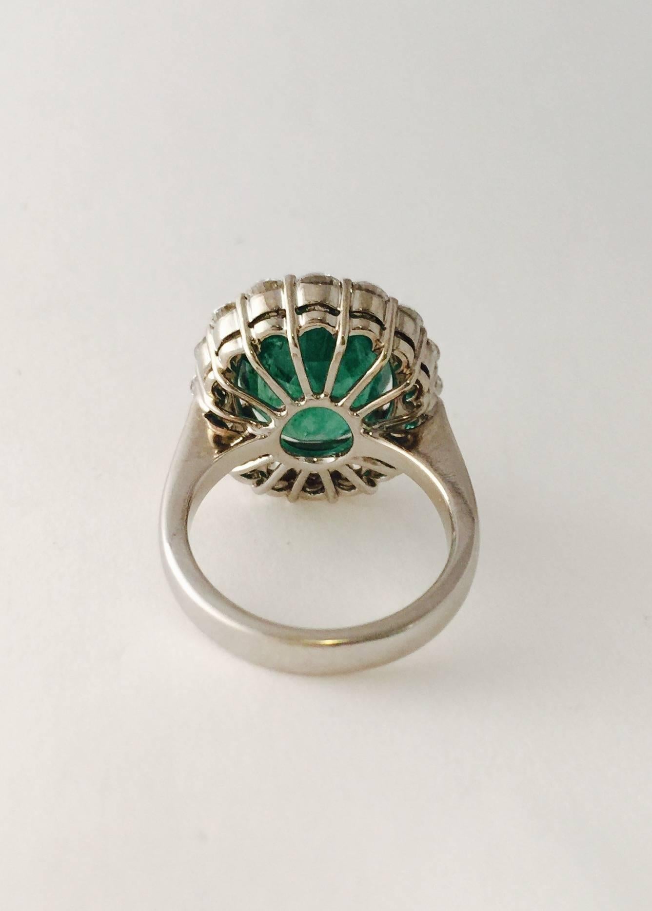 Women's or Men's Captivating Colombian Emerald White Gold Framed by White Diamonds For Sale