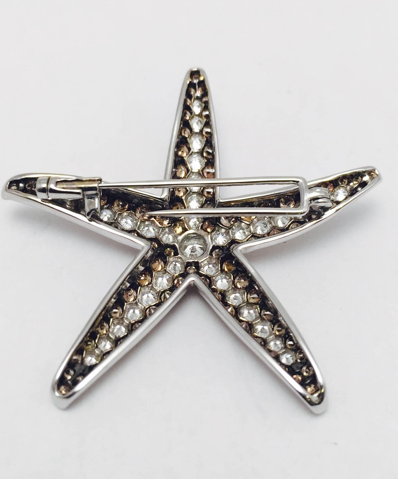 Contemporary Stunning Champagne White Diamond White Gold Starfish Brooch For Sale