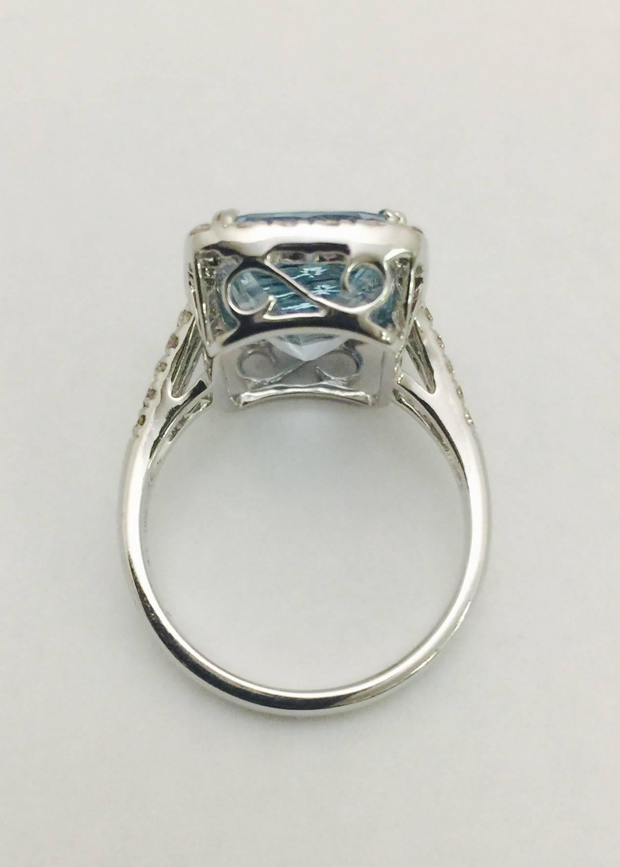 Emerald Cut Aquamarine Diamond Ring