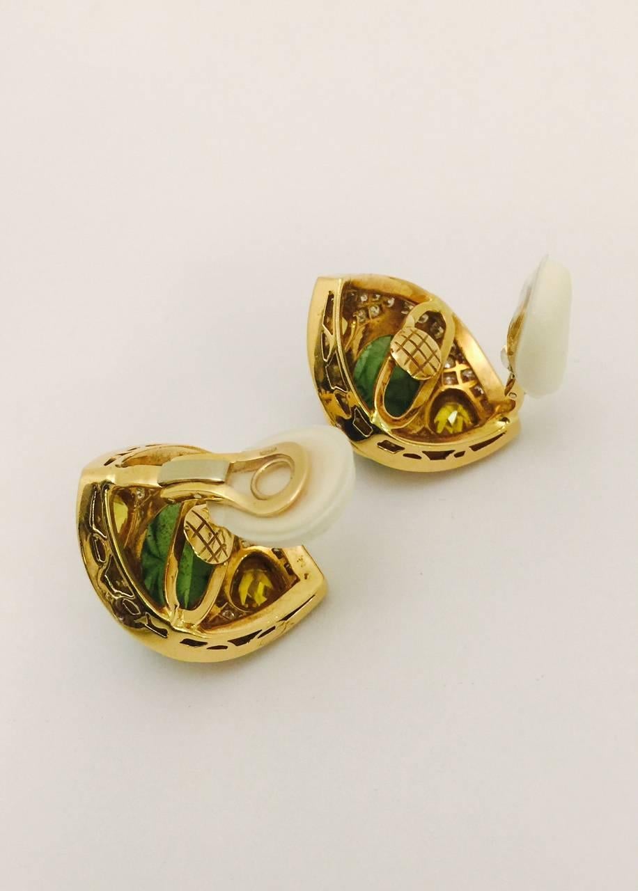 Peridot Diamond Citrine Gold Earrings, 1997 In Excellent Condition In Palm Beach, FL