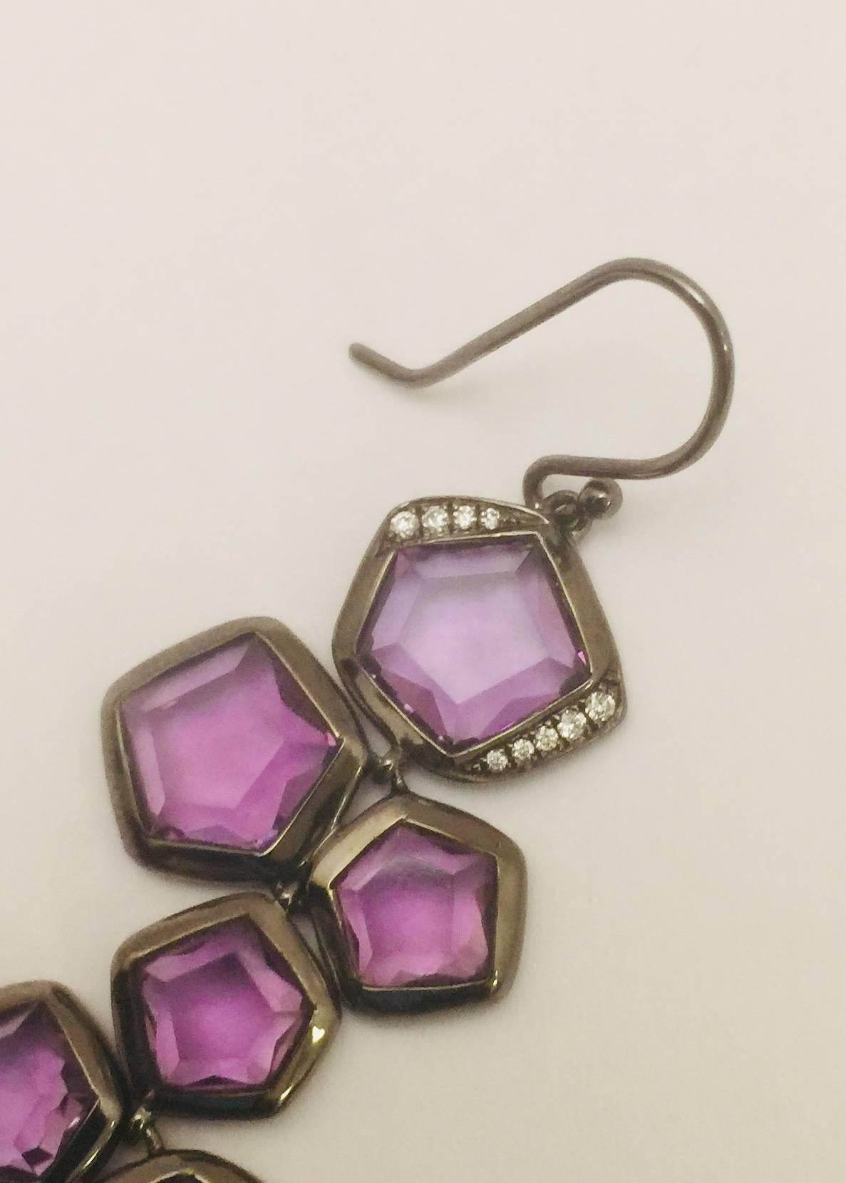 Contemporary Ippolita Blackened Sterling Silver Amethyst and Diamond Dangle Earrings