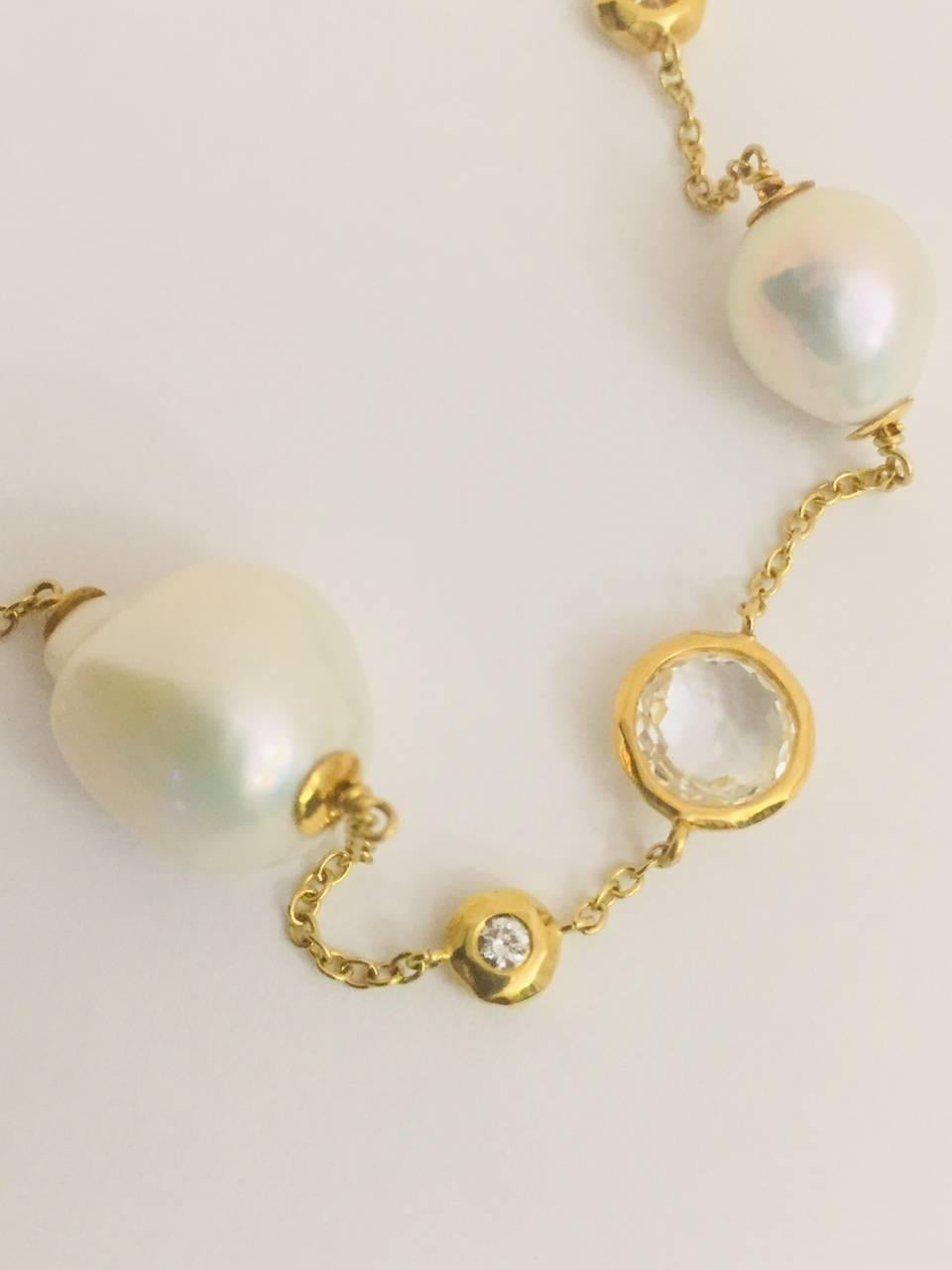 Contemporary Ippolita 18 Karat Baroque South Sea Pearl, Diamond and Quartz Necklace For Sale