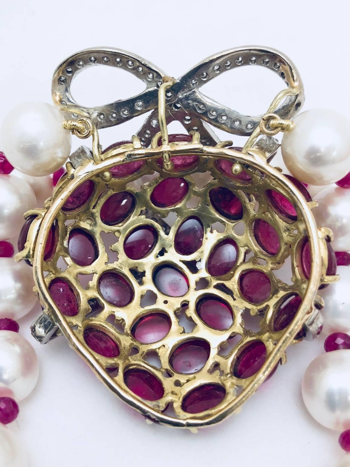 Contemporary Julia Boss 18 Karat Pearl, Ruby, Rubellite, Diamond One of a Kind Necklace For Sale