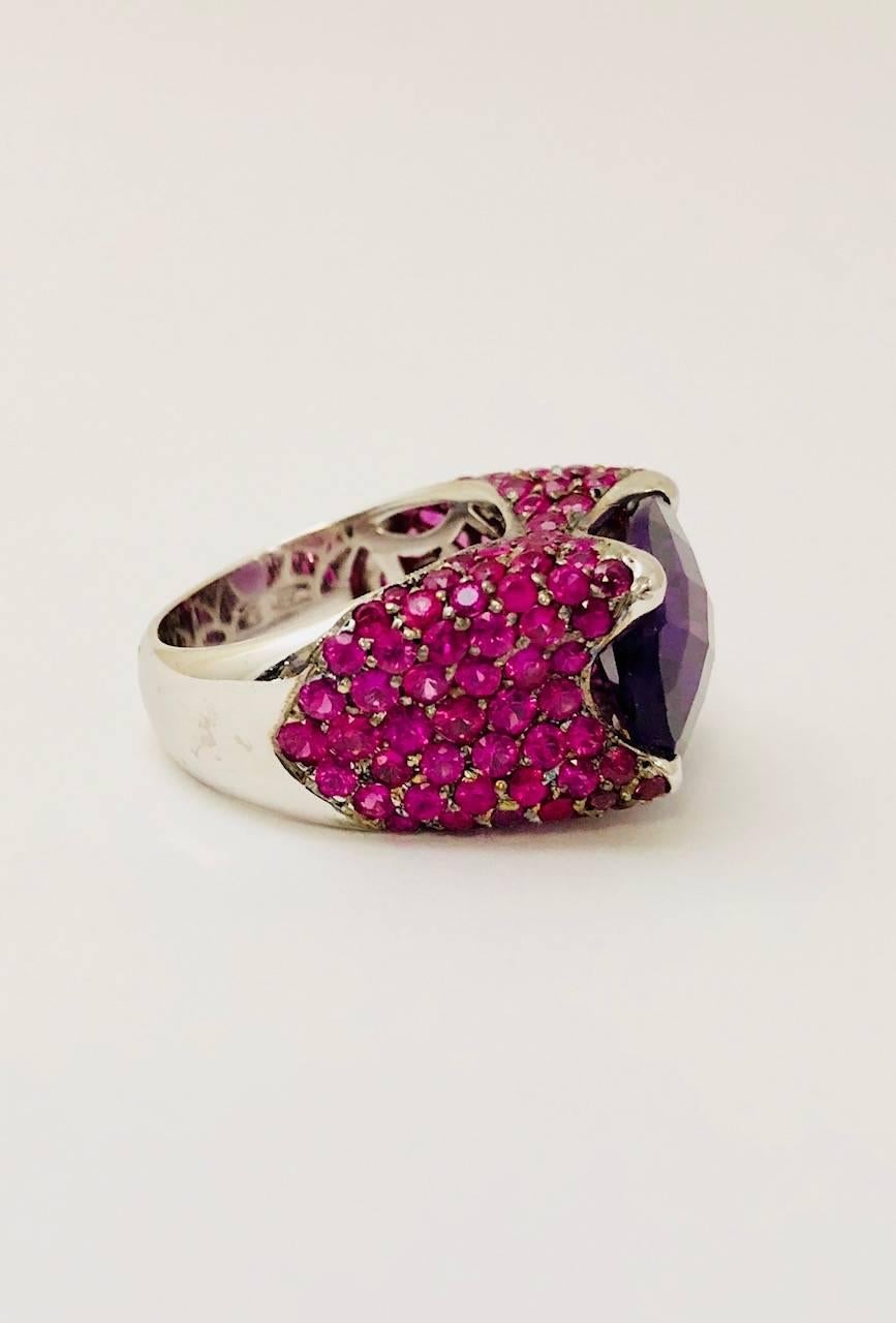 Women's Amethyst and Pink Sapphire White Gold Ring For Sale