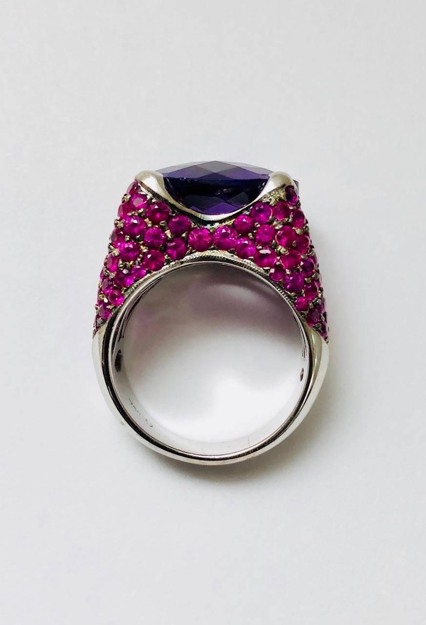 Amethyst and Pink Sapphire White Gold Ring In New Condition For Sale In Palm Beach, FL