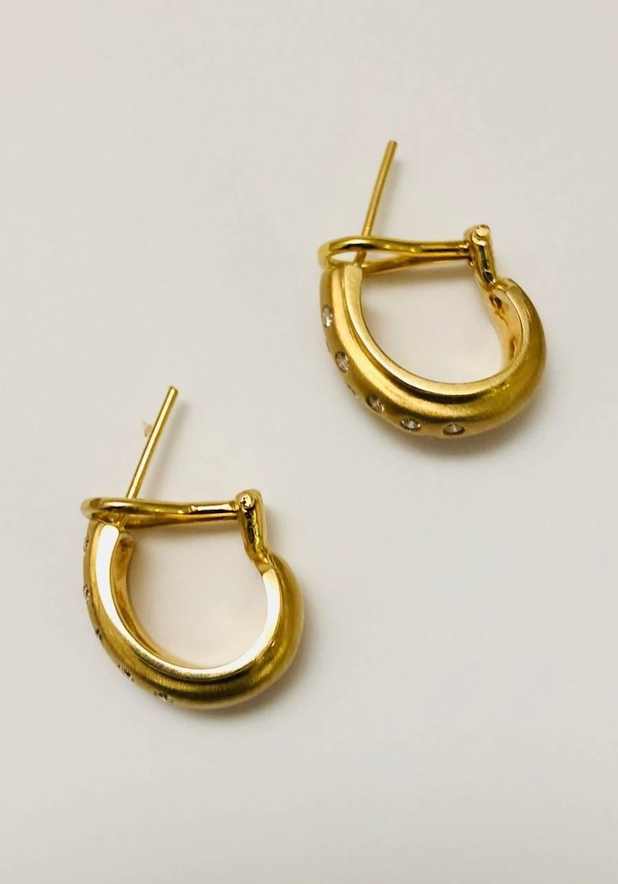 Contemporary Diamond Yellow Gold Half Hoop Earrings