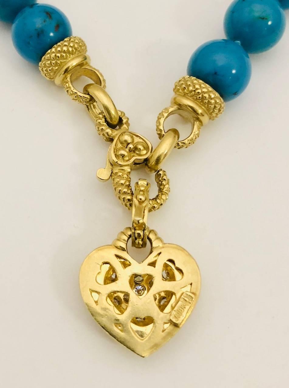 Contemporary 18 Karat Terrific Veined Turquoise and Diamond Judith Ripka Necklace For Sale