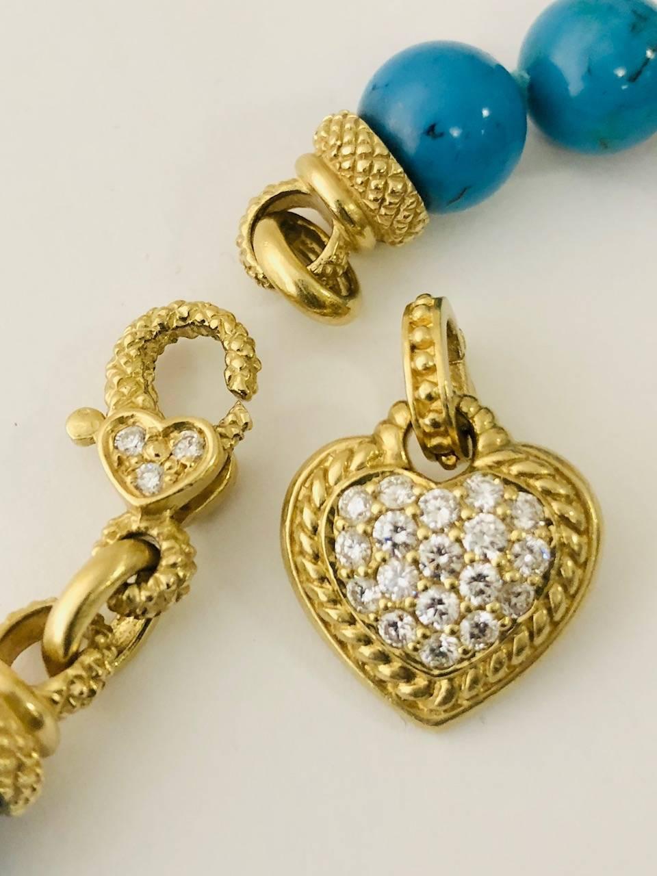Women's 18 Karat Terrific Veined Turquoise and Diamond Judith Ripka Necklace For Sale