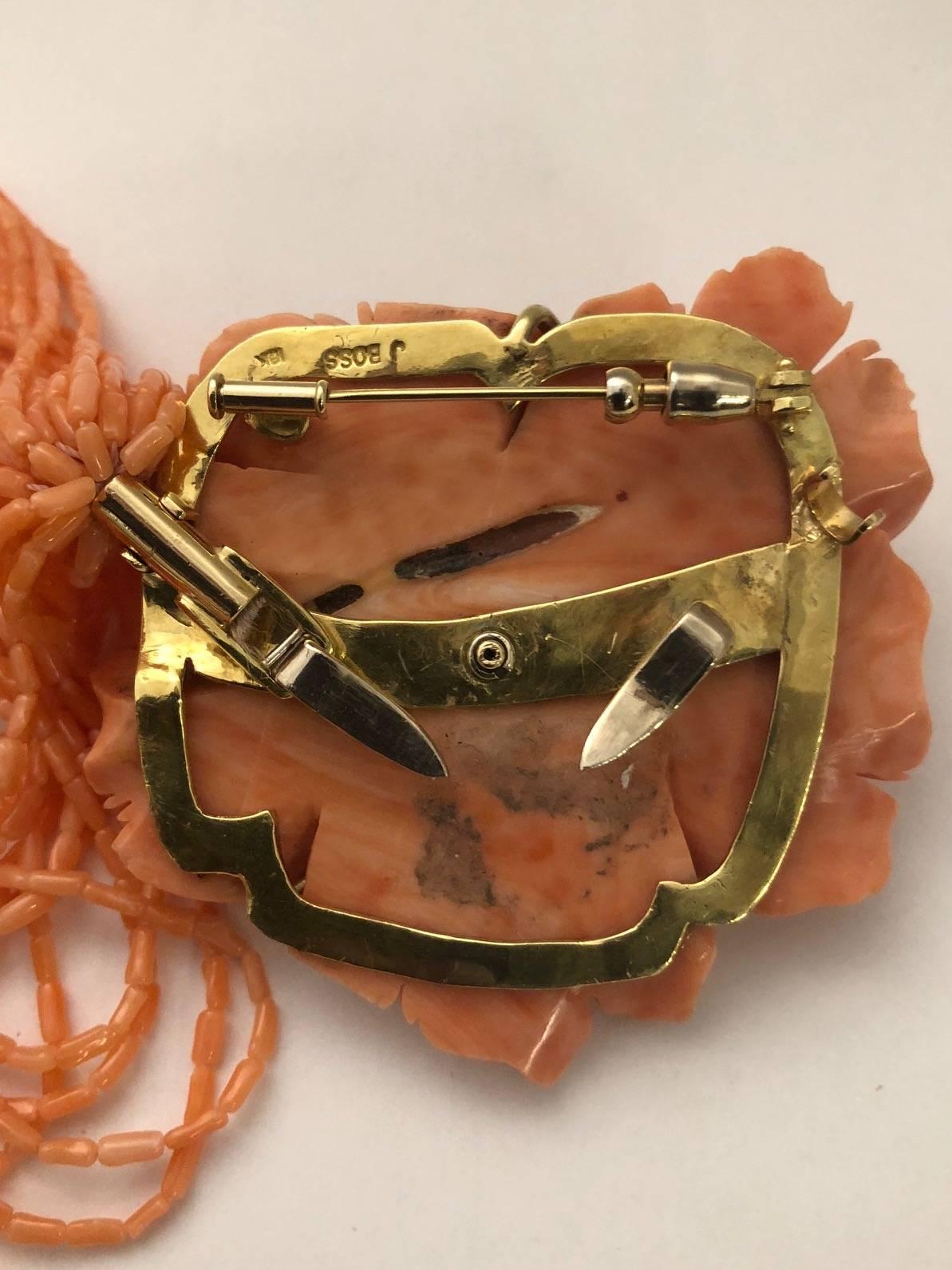 Captivating Coral and Diamond Convertible Brooch Necklace by Julia Boss In New Condition For Sale In Palm Beach, FL