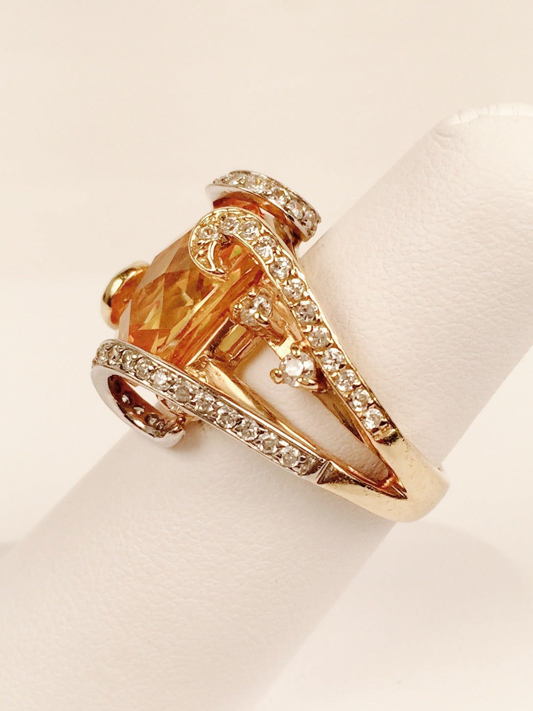 Art Nouveau Yellow Citrine Diamond Gold Ring For Sale