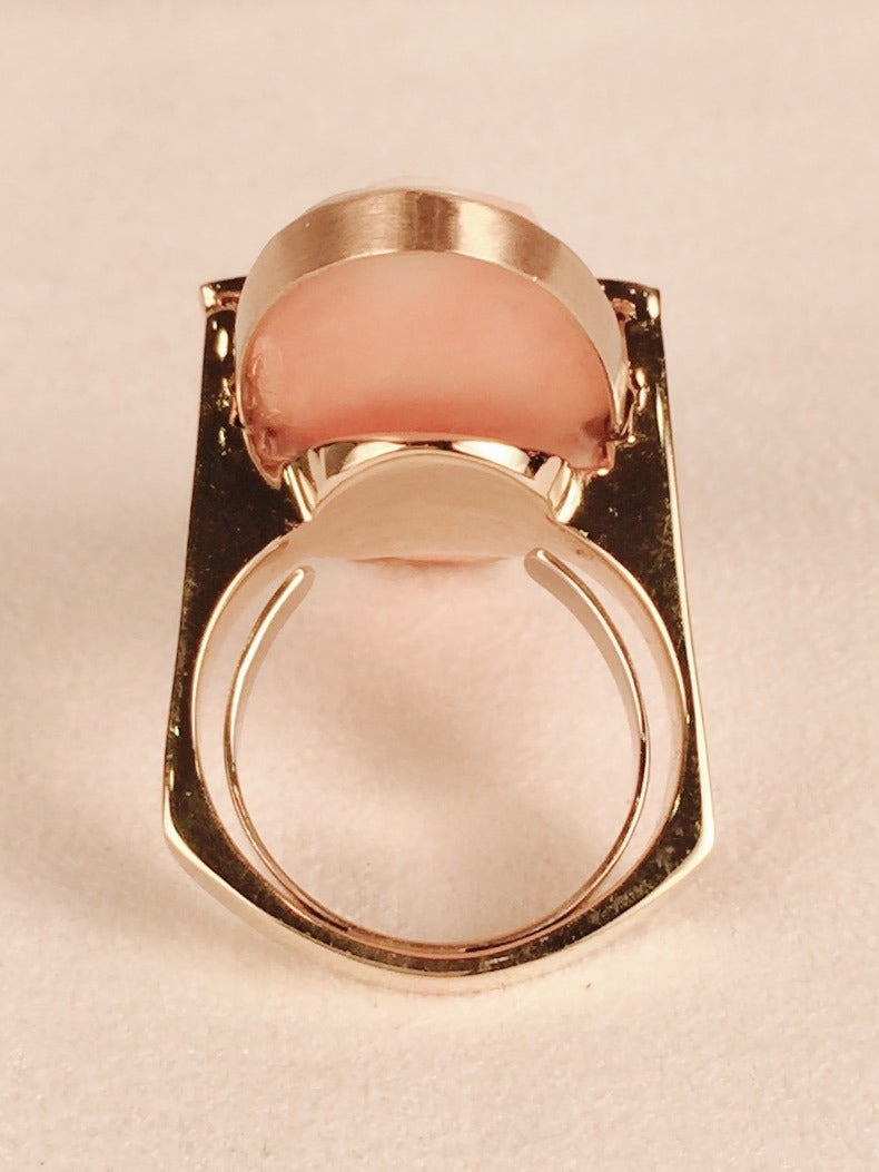Women's Carved Coral Diamond Gold Ring