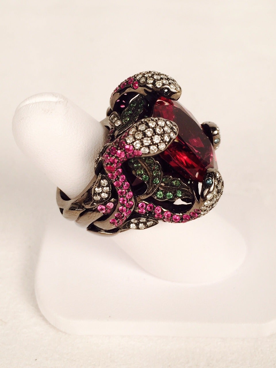 Incredible Rubellite Tourmaline Gold Snake Ring For Sale at 1stdibs